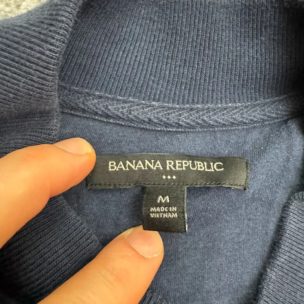 Banana Republic Full Zip Knit Bomber Jacket Men Medium Navy Blue Cotton Blend